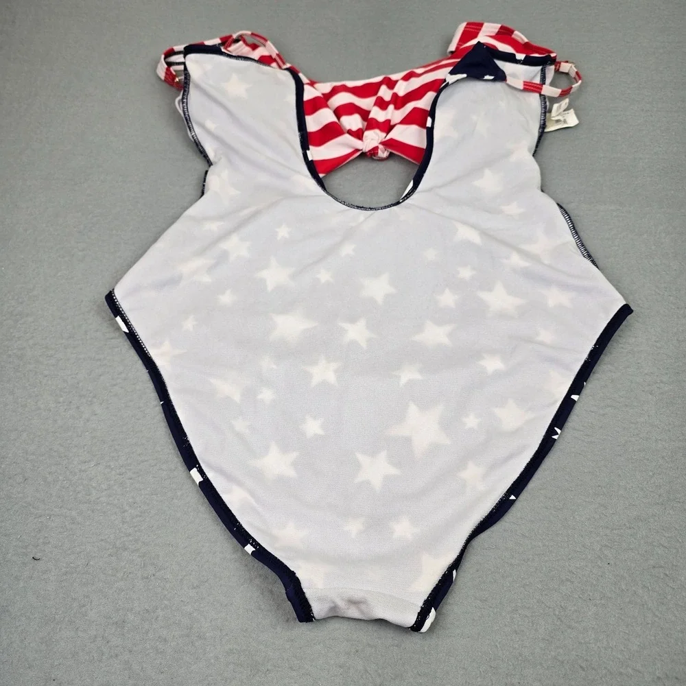 Star & Stripe Red and Navy One-Piece Swimsuit with Front Twist